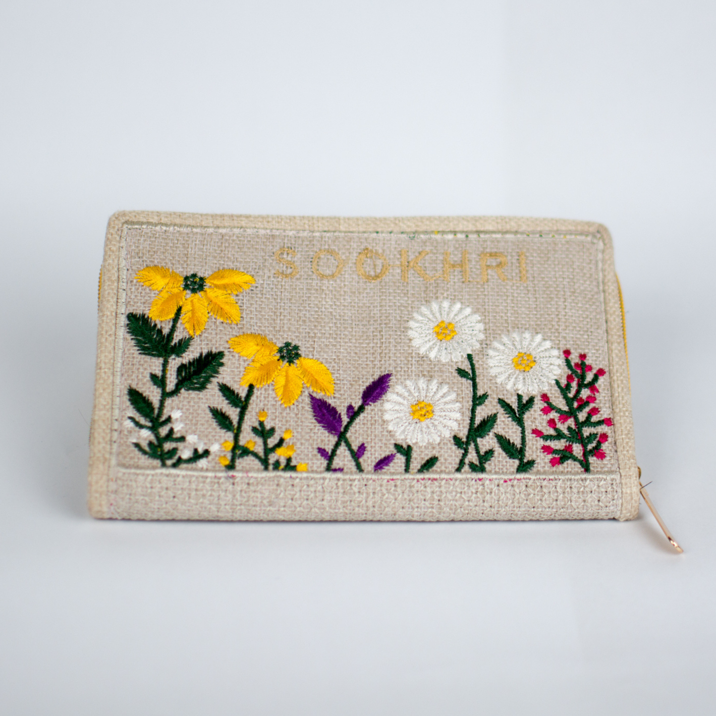 Embroidered Zip Clutch