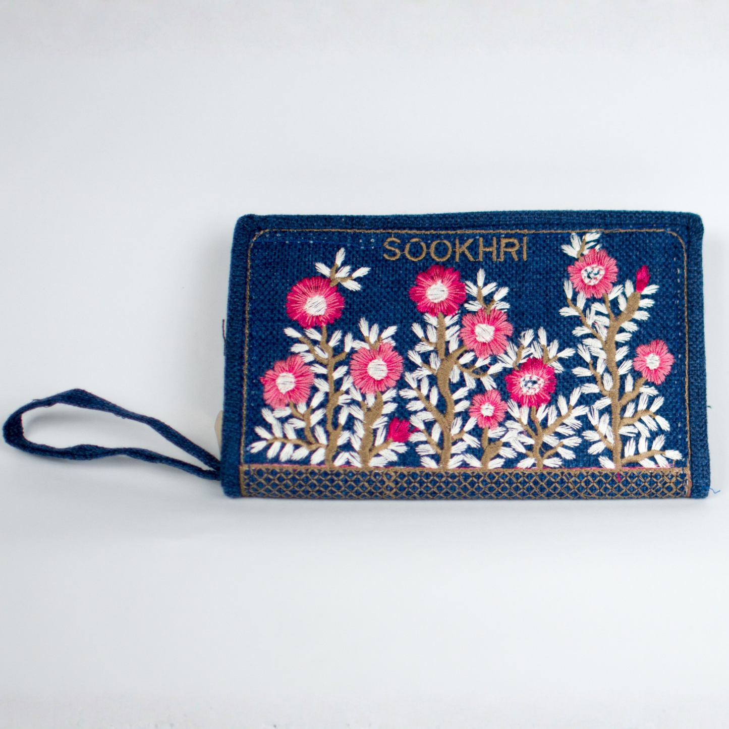 Embroidered Zip Clutch