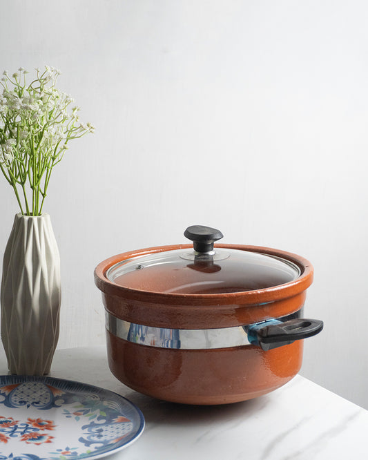 Artisan Clay Glazed Handi Round